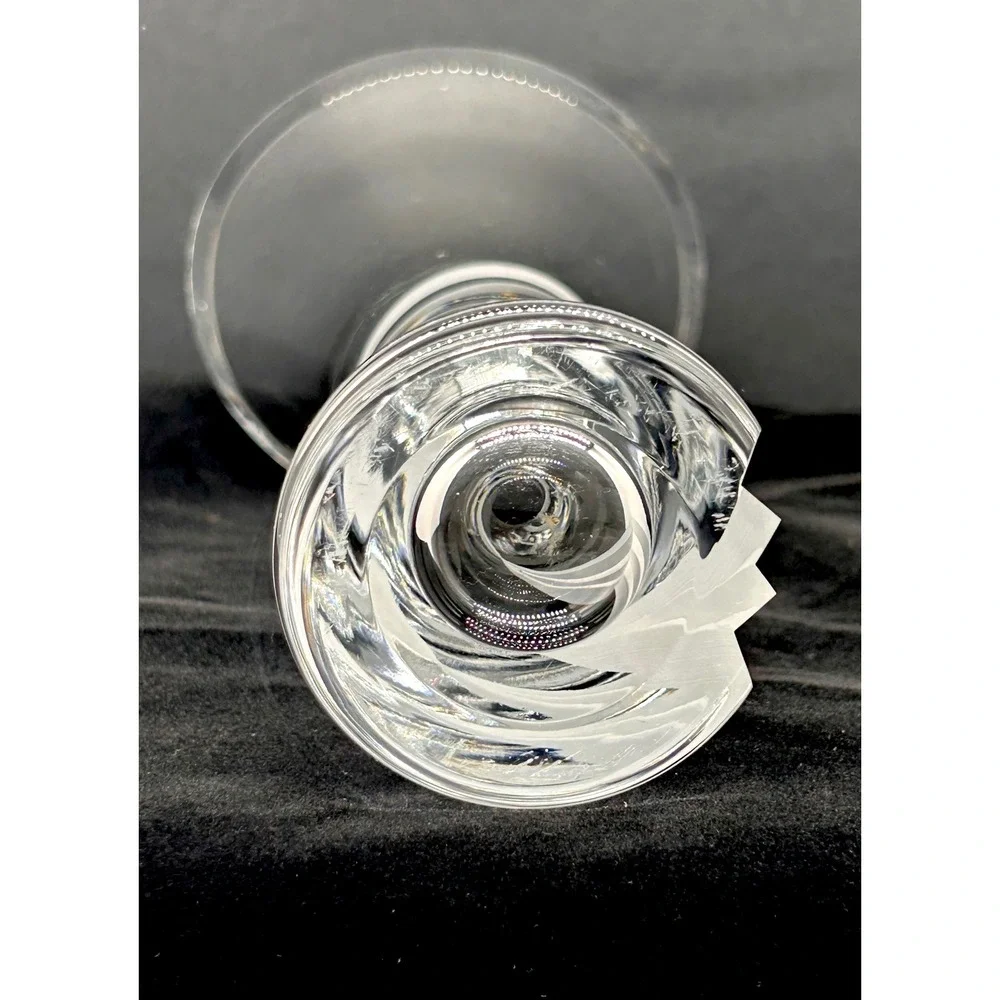 Clear Crystal Flared Vase Frosted Ribbon Etched Tri-Corner Rim 8.5 inch
